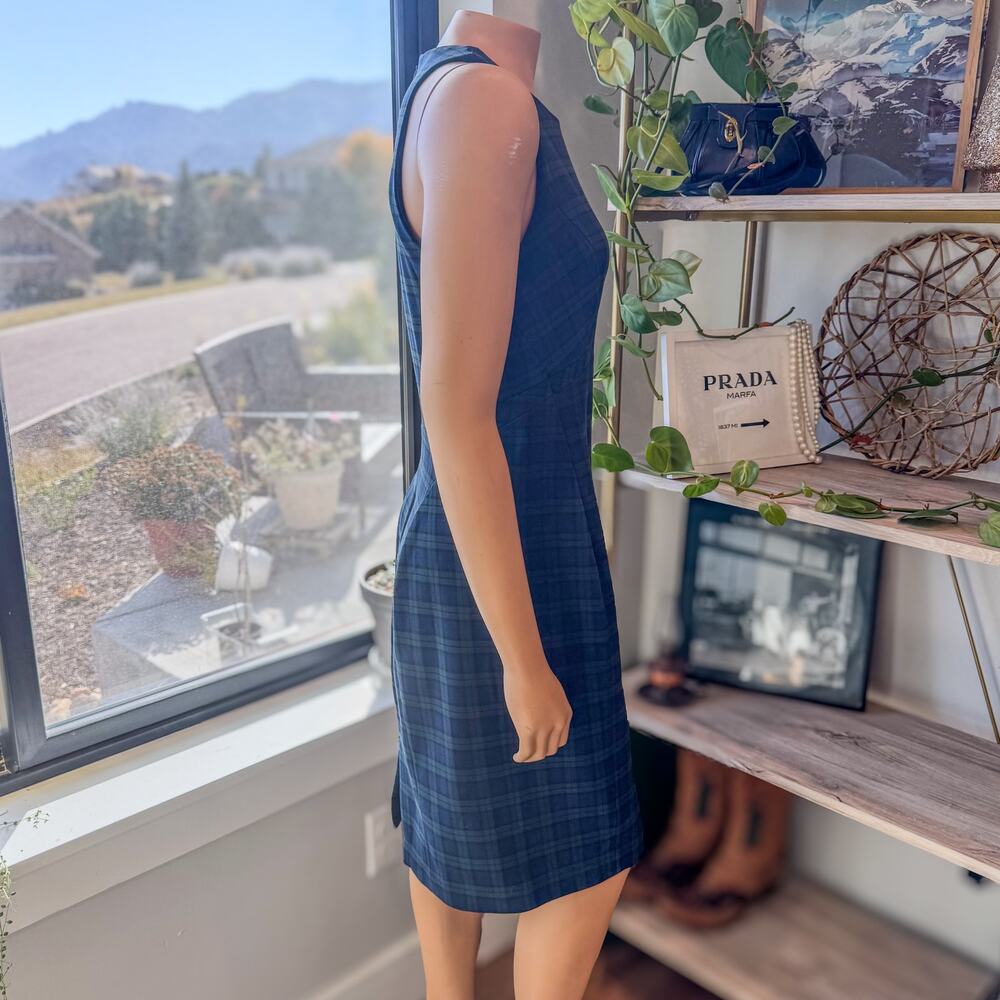 Banana Republic, Tartan Plaid Sleeveless Sheath Dress, Navy and Green, Women's 6 - Picture 6 of 13